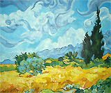 Картина маслом. Пшеничное поле с кипарисами (копия с Ван Гога)